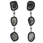 0.04-0.09 Cts Diamond & 0.87-0.97 Cts Black Diamond & 3.77-3.97 Cts Medium Grey Slice Diamond Earrings in 14K White Gold