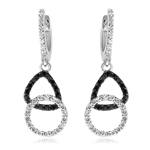 0.55 Cts Black & White Diamond Triangle & Circle Geometric Dangle Earrings in 14K White Gold