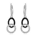 0.55 Cts Black & White Diamond Oval-Circle Geometric Dangle Earrings in 14K White Gold