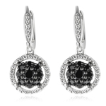 0.90 Cts Black & White Diamond Dangle Earrings in 14K White Gold