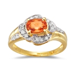 0.16 Cts Diamond & 0.91 Cts Orange Sapphire Ring in 18K Yellow Gold