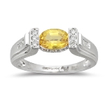 0.20 Ct Diamond & 0.91 Ct 7x5 Oval Yellow Sapphire Ring in 18KW Gold