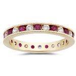 Diamond Eternity Band - 3/5 Ct Diamond & 9/10 Ct Ruby Eternity Band w Milgrain