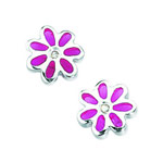 0.01-0.02 Cts  SI2 - I1 clarity and I-J color Diamond Flower Resin Childrens Earrings in Sterling Silver