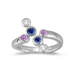 Right Hand Ring - 0.10 Cts Diamond & Multi Sapphire Right Hand Ring