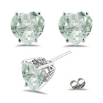4.36 Cts Green Amethyst Scroll Stud Earrings in 18K White Gold