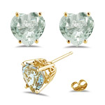 3.16 Cts Green Amethyst Scroll Stud Earrings in 18K Yellow Gold