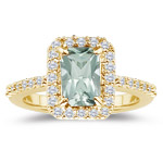 0.52 Cts Diamond & 5.01 Cts Green Amethyst Ring in 18K Yellow Gold