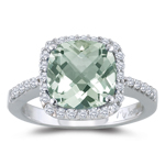 0.37 Cts Diamond & 10.08 Cts Green Amethyst Ring in Platinum