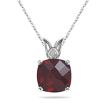 0.60-0.90 Cts of 5 mm AAA Cushion Garnet Scroll Solitaire Pendant in 14K White Gold