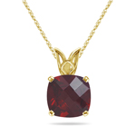 4.00 Cts of 10 mm AAA Cushion Garnet Scroll Solitaire Pendant in 14K Yellow Gold