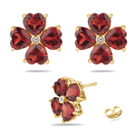 0.01 Cts Diamond & 4.89 Cts Garnet Flower Earrings in 14K Yellow Gold