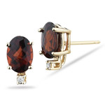 0.02 Ct Diamond & 1.70 Cts 7x5 AA Oval Check Garnet Studs in 14KY Gold