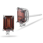 0.02 Ct Diamond & Garnet (7x5 Emerald Cut) Stud Earrings in 14K White Gold