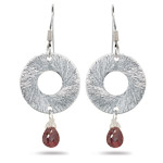 1.20 Cts Garnet Circle Drop Earrings in Sterling Silver