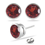 4.60 Cts of 8 mm AAA Round Garnet Stud Earrings Bezel Set in 14K White Gold