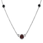 0.11 Cts Black Diamond & 0.60 Cts Garnet Necklace in 18K White Gold