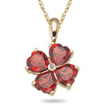 0.01 Ct Diamond & 3.82 Cts AAA Garnet Flower Pendant in 14K Yellow Gold