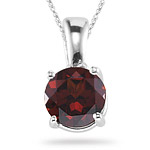 0.99 Cts of 6 mm AA Round   Garnet Solitaire Pendant in 14K White Gold