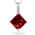 1/2 Cts of 4mm AAA Princess Garnet Solitaire Pendant in 14K White Gold
