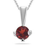1.00 Ct of 6 mm AA Round Garnet Solitaire Pendant in Silver
