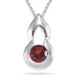 0.60 Cts of 5 mm AA Round Garnet Solitaire Lotus Bud Pendant in Silver