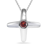 0.10 Cts of 3 mm AA Round Garnet Cross Pendant in Silver