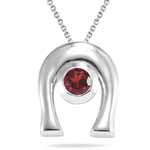 0.20 Ct 4 mm AA Round Garnet Solitaire Horse-Shoe Pendant in Silver