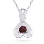 0.20-0.31 Cts of 4 mm AA Round Garnet Solitaire Heart-drop Pendant in Silver