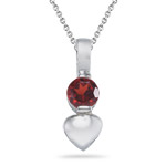 0.26 Cts of 4 mm AA Round Garnet Heart Pendant in Silver