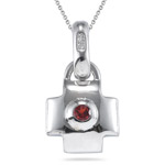0.14 Cts of 3 mm AA Round Garnet Solitaire Pendant in Silver