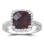 0.33 Cts Diamond & 2.28-2.79 Cts of 8 mm AAA Cushion Checkered Garnet Ring in 14KW Gold