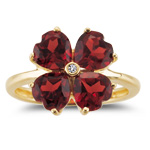 0.01 Ct Diamond & 3.90 Cts Garnet Flower Ring in 14K Yellow Gold