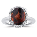 1/4 Cts Diamond & 3.60 Cts Garnet Ring in 14K White Gold