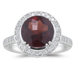 1.00 Ct Diamond & 4.45 Cts AAA Garnet Ring in 14K White Gold