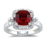 2.95 Ct Diamond & 8mm AAA Cushion Concave Garnet Ring in 14K White Gold