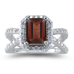 0.63 Ct Diamond & 1.15 Cts AAA Garnet Ring in 14K White Gold