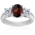 0.10 Cts Diamond & 0.89 Cts Garnet Classic Three Stone Ring in 14K White Gold