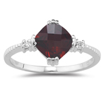 0.02 Cts Diamond & 1.50 Cts Garnet Ring in 14K White Gold