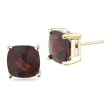 Garnet Stud Earrings (7mm Cushion Checkered) in 14K Yellow Gold 