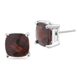 Garnet Stud Earrings (7mm Cushion Checkered) in 14K White Gold 