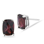 Garnet Stud Earrings (7x5 Long Cushion Checkerboard) in 14K White Gold 