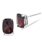 Garnet Stud Earrings (7x5 Long Cushion Checkerboard) in 14K White Gold 