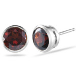 Garnet (7mm Round) Stud Earrings in 14K White Gold