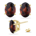  3.36-3.40 Cts of 8x6 mm AA Oval Checker Board Garnet Stud Earrings in 14K Yellow Gold