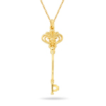 Fleur-de-lis Gold Key Pendant in 14K Yellow Gold