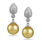 0.50Ct Diamond & 10mm Golden South Sea Cultured Pearl Dangle Earrings-14KW Gold