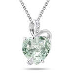 0.02 Ct Diamond & 6.10 Ct Green Amethyst Heart Pendant- 14K White Gold