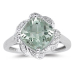 0.09 Ct Diamond & 2.30-2.89 Cts AAA Green Amethyst Ring in 14K White Gold