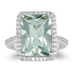 3/4 Ct Diamond & 6.50-7.30 Cts AAA Green Amethyst Ring in 14K White Gold